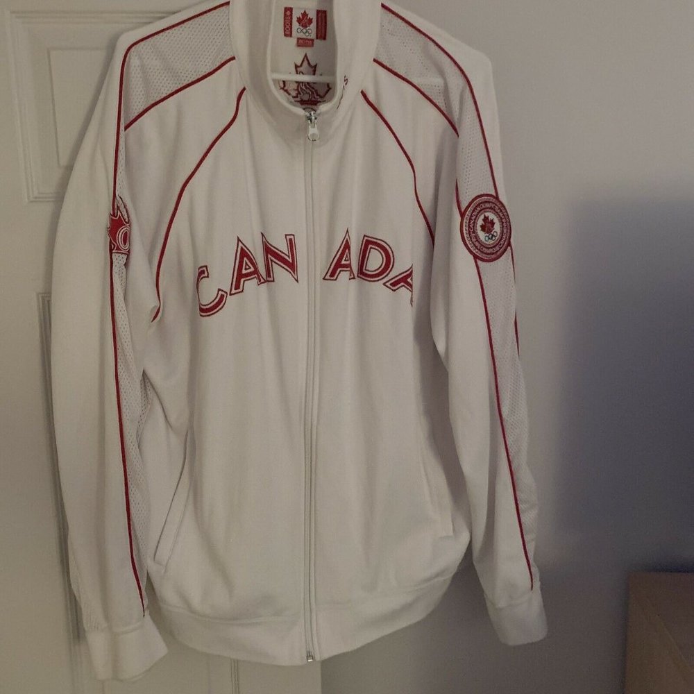 Roots Canadian Olympic Team Men's White Full Zip Sweater Official Outfitter XXL